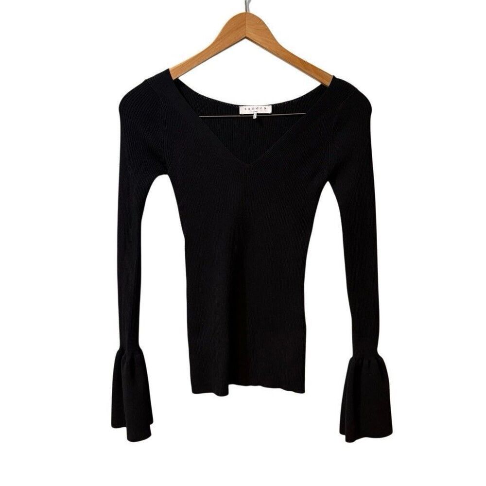 Sandro Malano Ribbed Flare Jumper In Black Size Small